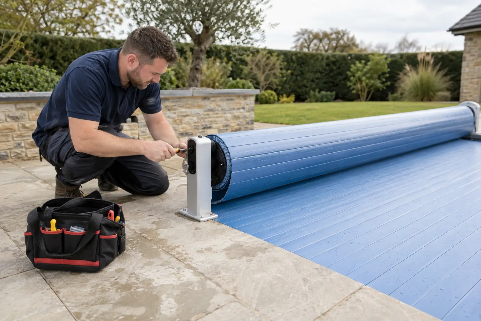 Pool Cover Repairs carried out by a swimming pool technician