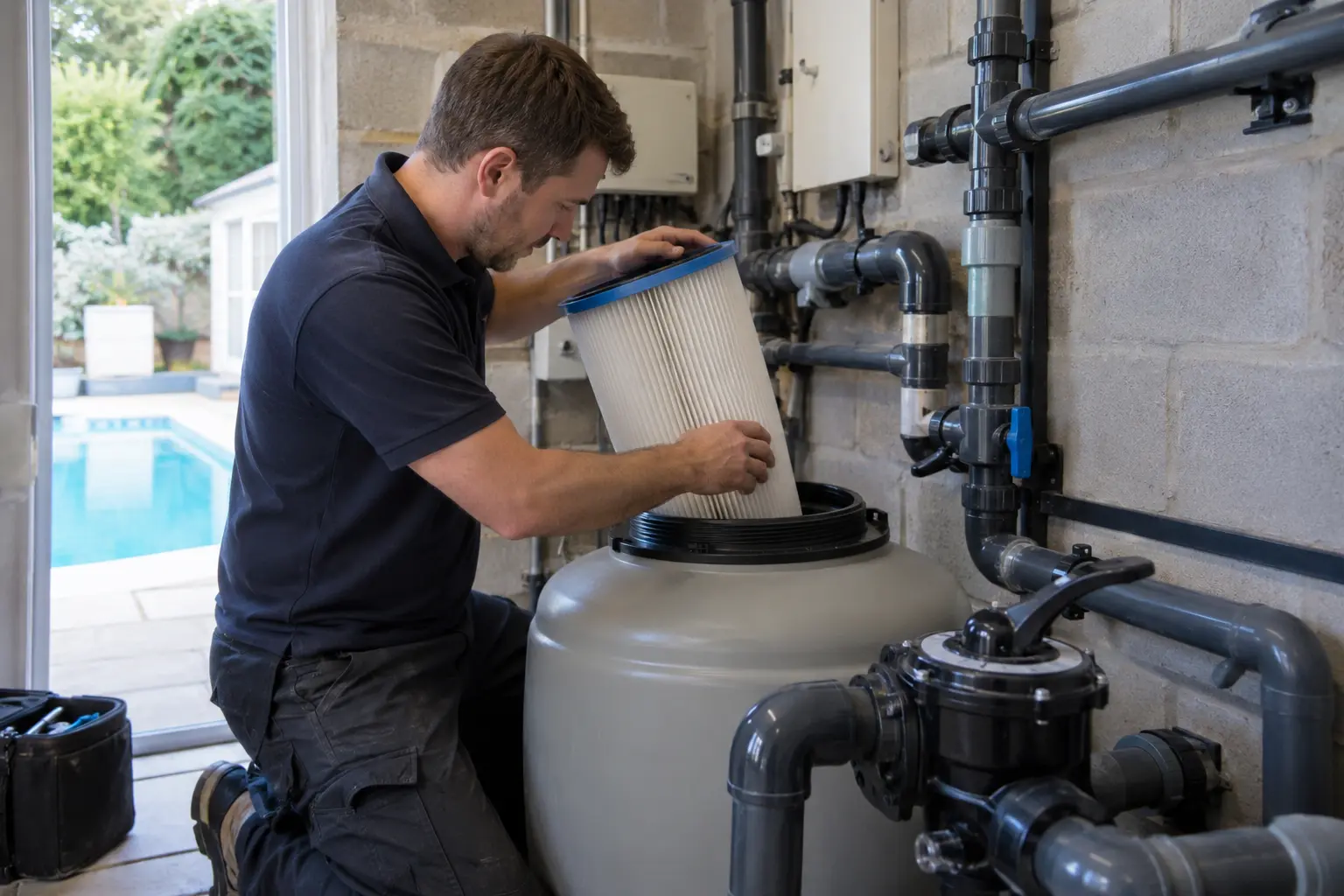 Pool Filter Service carried out by a swimming pool technician