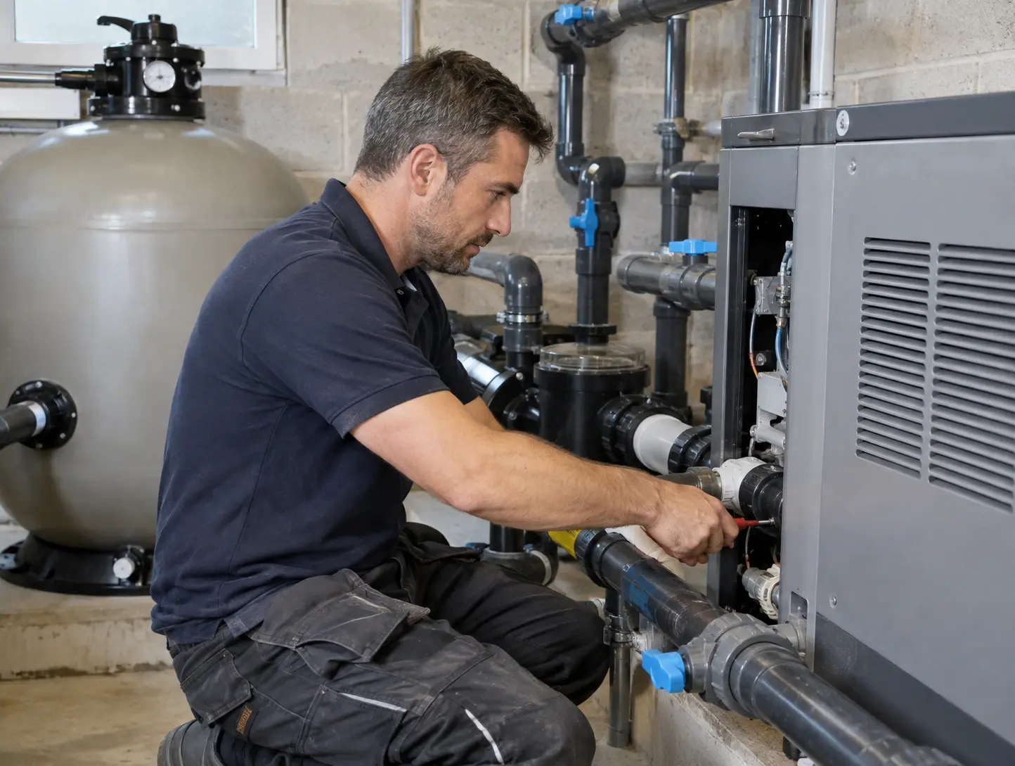 Pool Heater Servicing carried out by a swimming pool technician